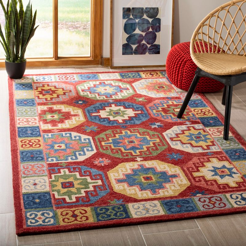 Aspen APN802 Hand Tufted Indoor Area Rug - Red/Blue - 5'x8' - Safavieh