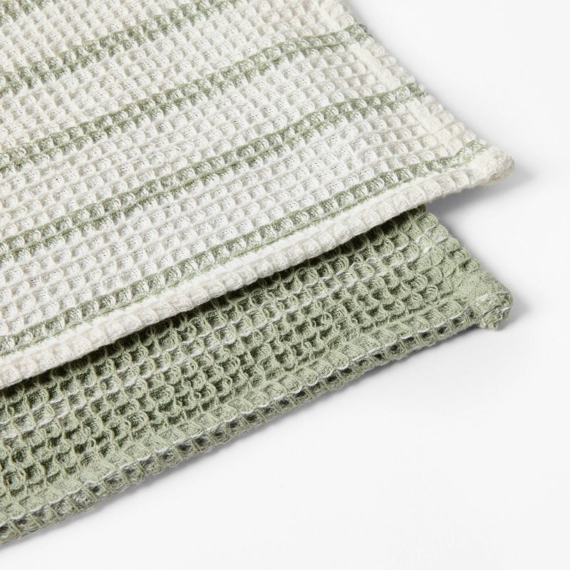 4pk Dish Cloth Set Green - Figmint™: Cotton Waffle Stripe Kitchen Towels for Washing Dishes, 12"x12" Summer Textiles