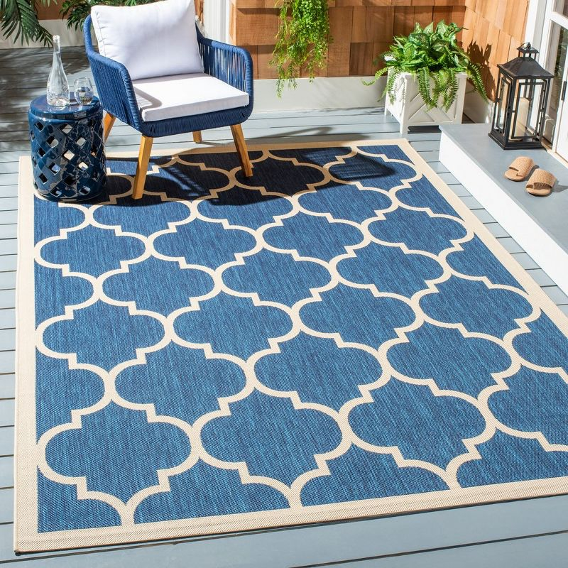 Courtyard CY6914 Power Loomed Indoor/Outdoor Area Rug - Navy/Beige - 6'7"x9'6" - Safavieh.