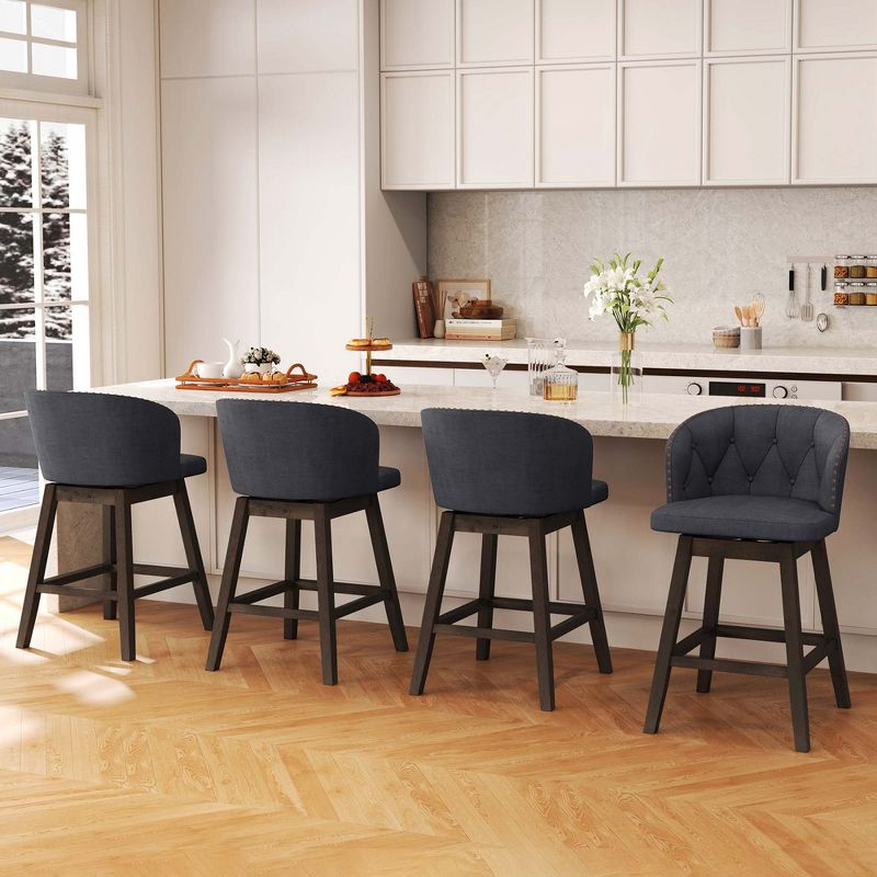 Costway 4 PCS Counter Height Bar Stools Fabric Upholstered Island Stools with 360° Swivel Seat Gray