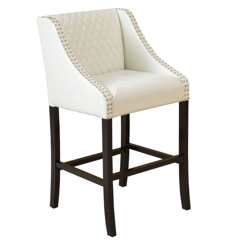 Christopher Knight Home 28" Milano Quilted Bonded Leather Barstool Ivory: Upholstered, Padded Back, Hardwood Frame
