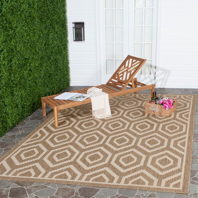 Courtyard CY6902 Power Loomed Indoor and Outdoor Area Rug - Brown/Bone - 6'7"x9'6" - Safavieh