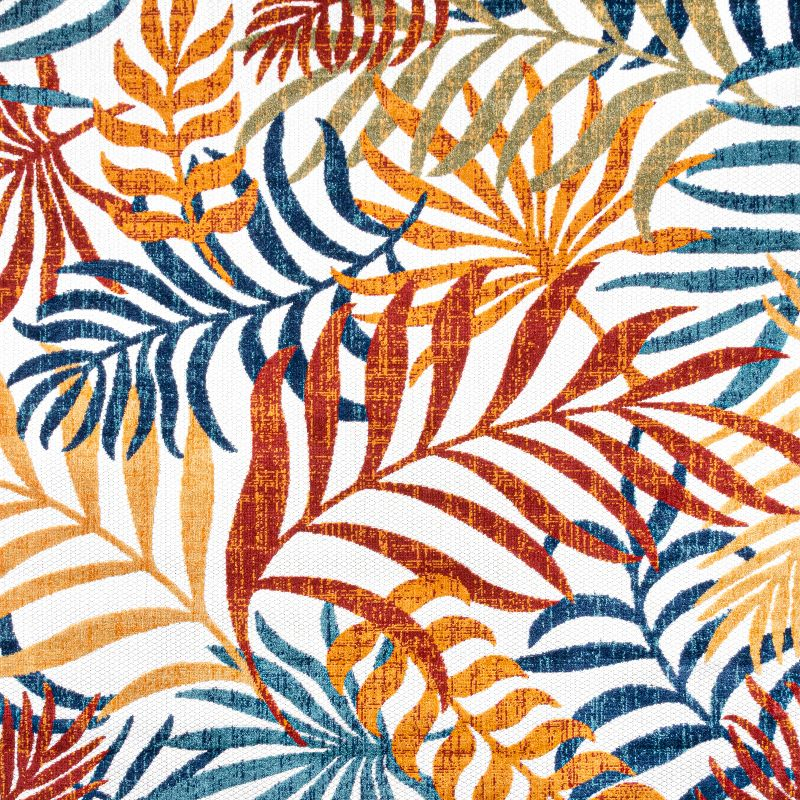 5' Square Tropics Palm Leaves Indoor/Outdoor Area Rug, Cream/Orange - JONATHAN Y