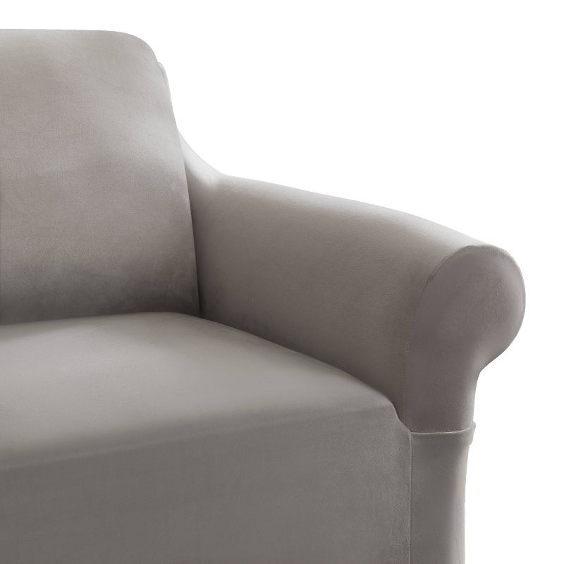 Sure Fit Hampstead Stretch Velvet Extra Large Sofa Machine Washable Couch Cover Light Gray: Pet Friendly, Indoor Use, Microfiber & Spandex