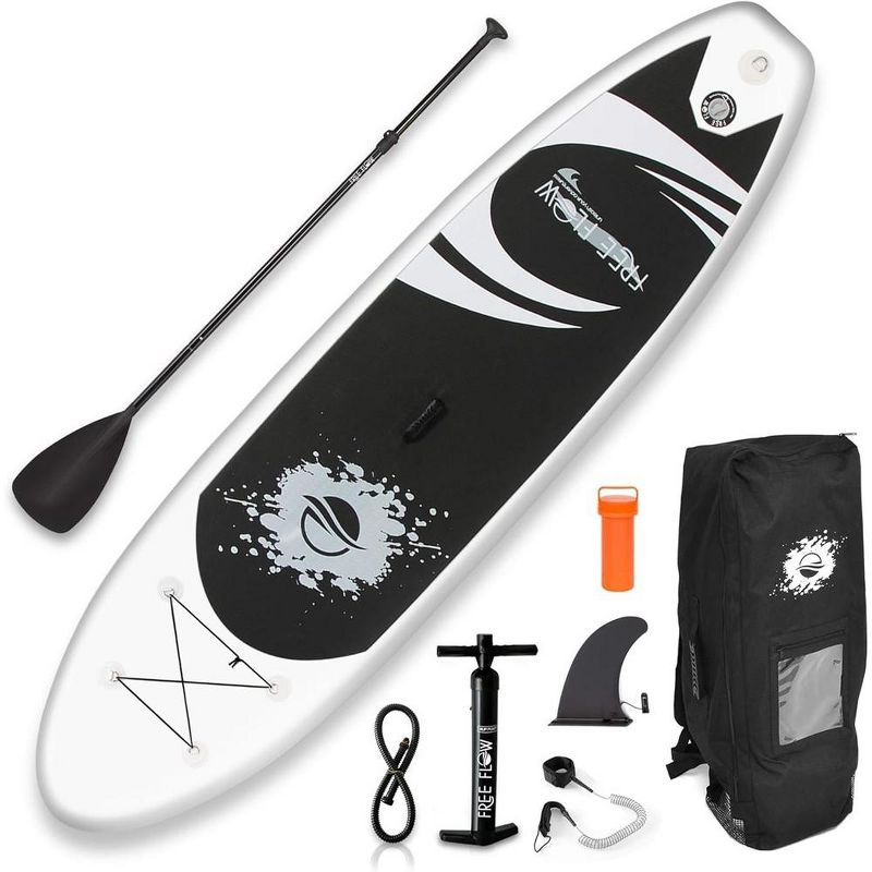 SereneLife 10.5' Inflatable Stand-Up Paddle Board with Accessories - SLSUPB06, Black and Light gray