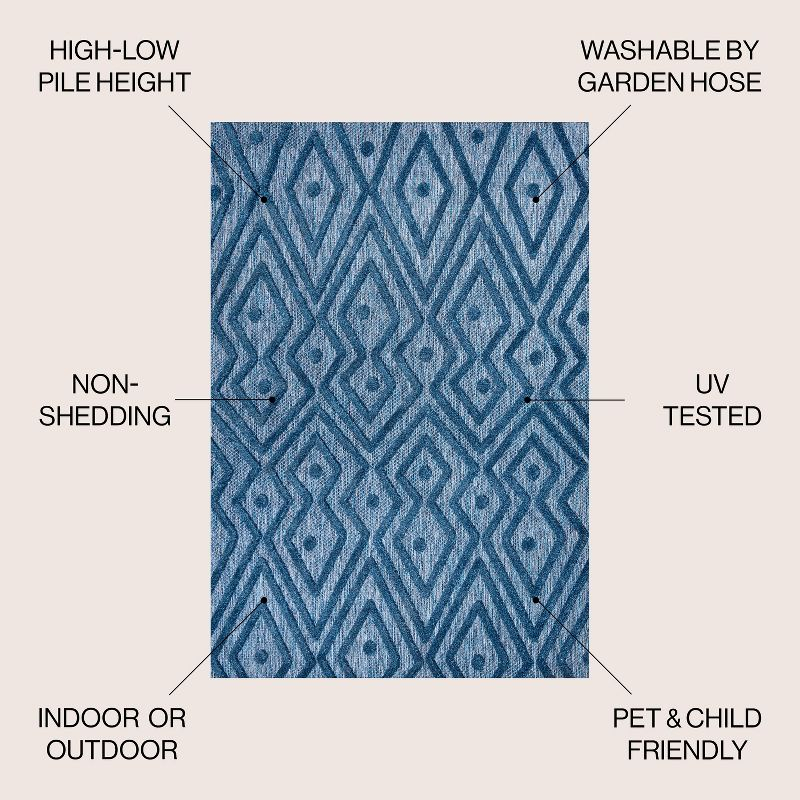 5'x8' Balansat Moroccan Diamond Indoor/Outdoor Area Rug, Navy - JONATHAN Y