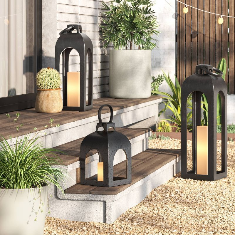 13.5"x7.7" Pillar Cast Aluminum Outdoor Lantern Candle Holder Black - Threshold™