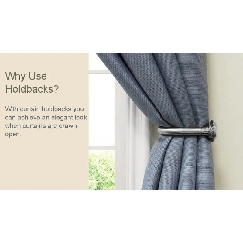 Set of 4 (5"x6.5") Steel Curtain Holdbacks in Brushed Nickel - Lumi Home Furnishings: Tieback Hooks, Rounded Cap Design