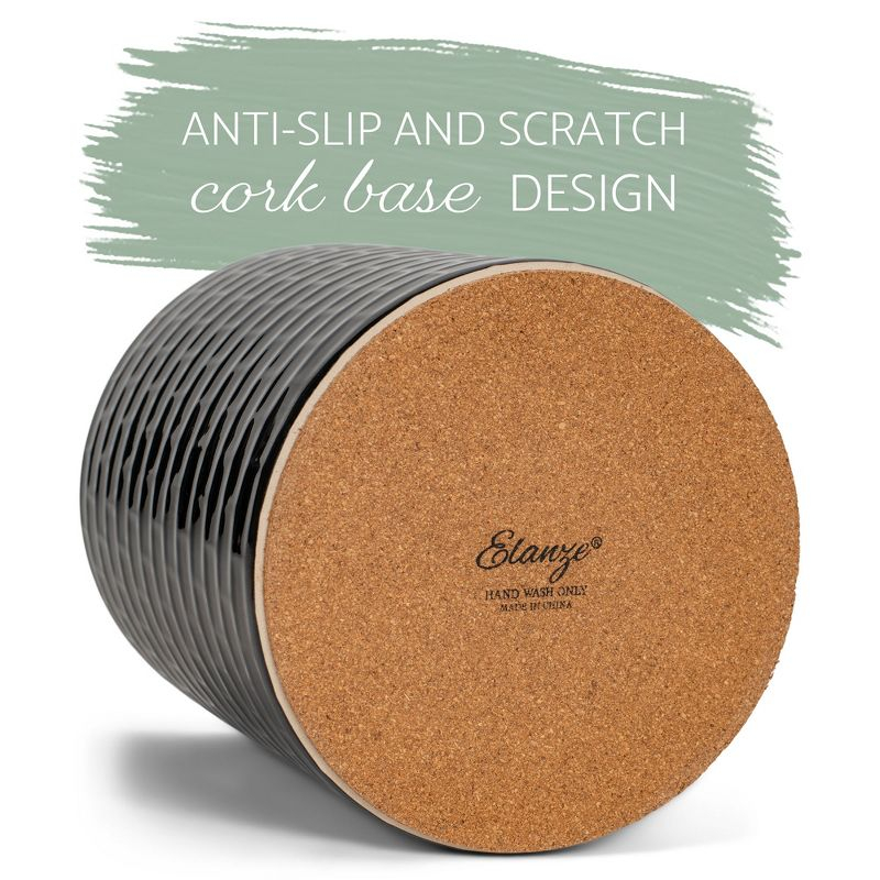 Elanze Designs Embossed Subway Tile Ceramic Stoneware Cork Bottom Kitchen Utensil Holder, Black