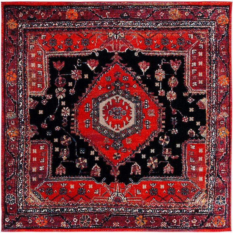 Vintage Hamadan VTH204 Power Loomed Area Rug - Red/Black - 6'7"x6'7" - Safavieh.