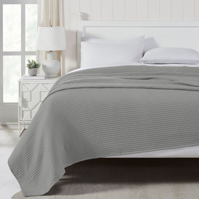 Modern Threads Thermal Waffle Weave Light Gray Cotton Bed Blanket, Twin