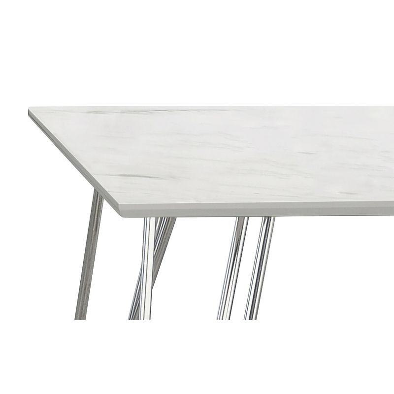 Coaster Harley Square End Table with Faux Marble Top White/Chrome: Steel Frame, Non-Slip Glider Legs, Modern Design