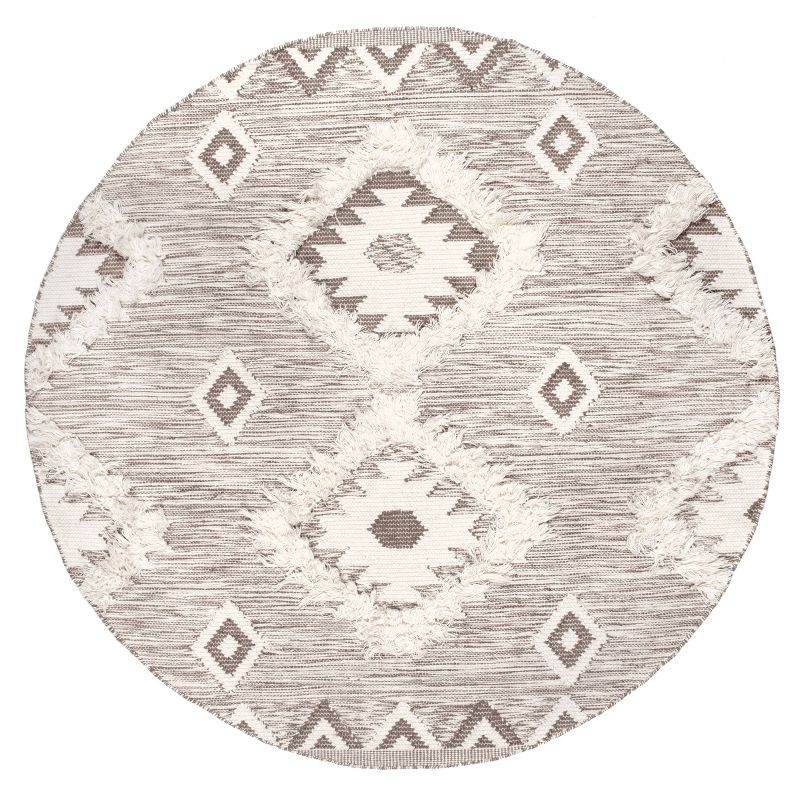 Nuloom Savannah Geometric 6 Round Wool Indoor Area Rug for Living Room Bedroom Dining Room Kitchen, Beige/Ivory