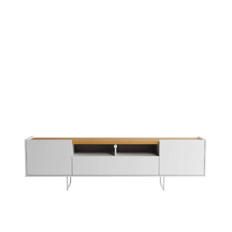 Winston TV Stand for TVs up to 65" White/Cinnamon - Manhattan Comfort: Entertainment Center with Cable Management