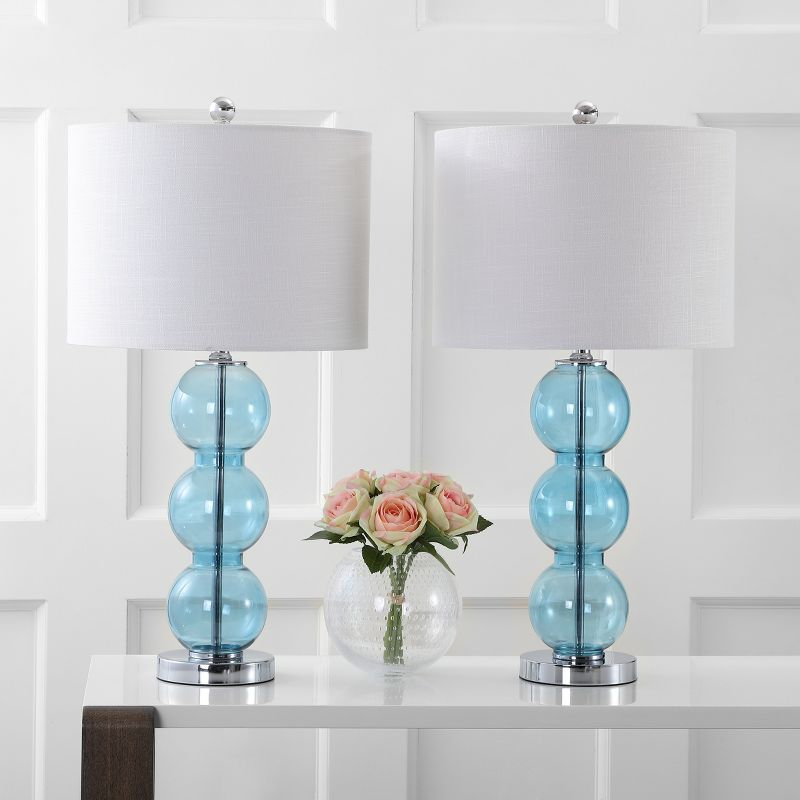 JONATHAN Y Bella 27" Glass Triple-Sphere LED Table Lamp, Sky Blue/Chrome (Set of 2)