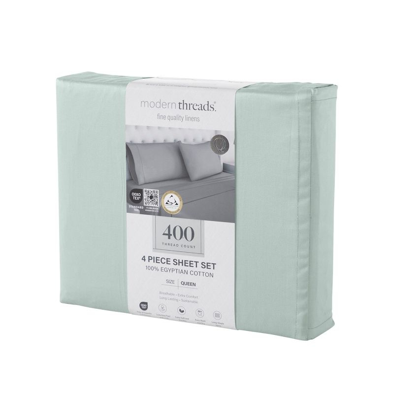 Modern Threads 4-Piece 400 Thread Count Celery Combed Cotton Bed Sheet Set, Full