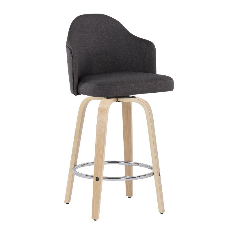 LumiSource Set of 2 Ahoy Polyester/Metal/Wood Counter Height Barstools Natural/Chrome/Charcoal