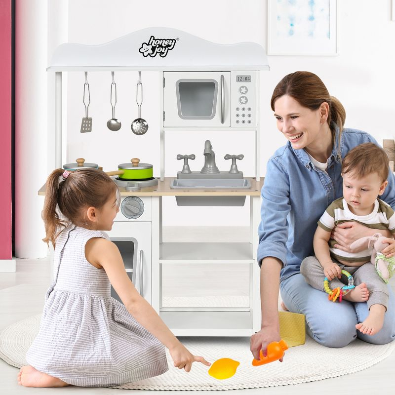 Costway Wooden Pretend Play Kitchen Set for Kids Toddlers w/ Accessories & Sink