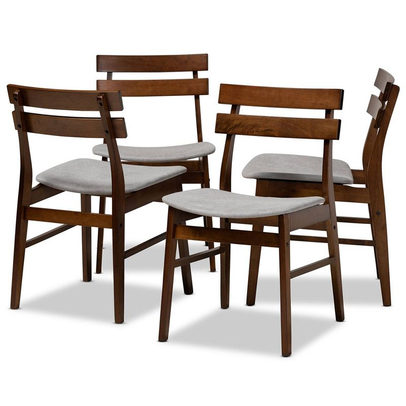 Set of 4 Devlin Upholstered Wood Dining Chairs Light Gray/Walnut - Baxton Studio