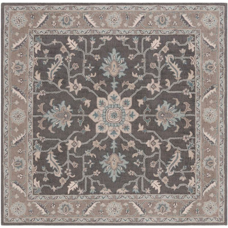 Blossom BLM217 Hand Tufted Indoor Area Rug - Dark Grey/Light Brown - 6'x6' - Safavieh
