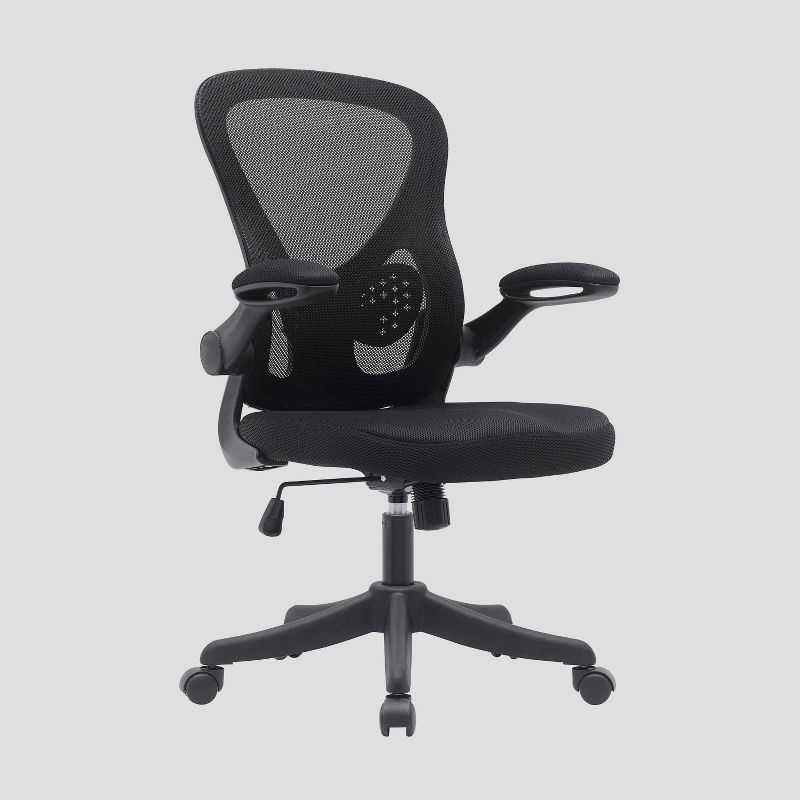 Techni Mobili Mesh Task Office Chair with Flip Up Arms Black - Techni Mobili: Ergonomic, Adjustable, Swivel, Nylon Frame