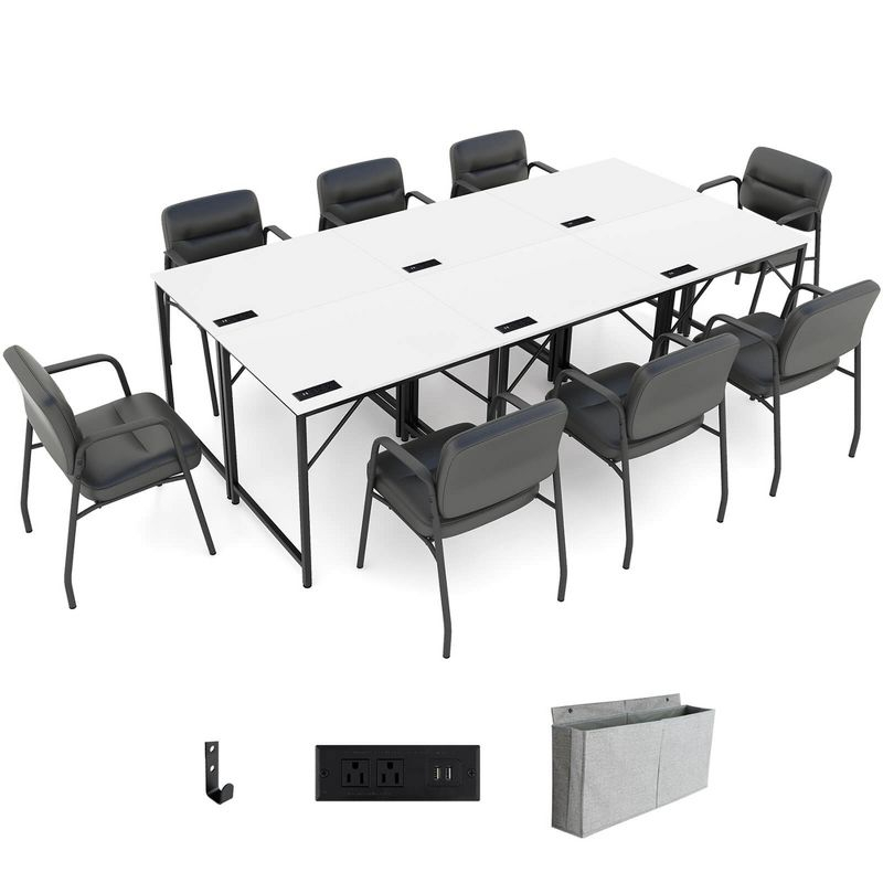 Costway 32" Meeting Room Desk Set of 6 with Charging Station & Headphone Hook Metal Frame White