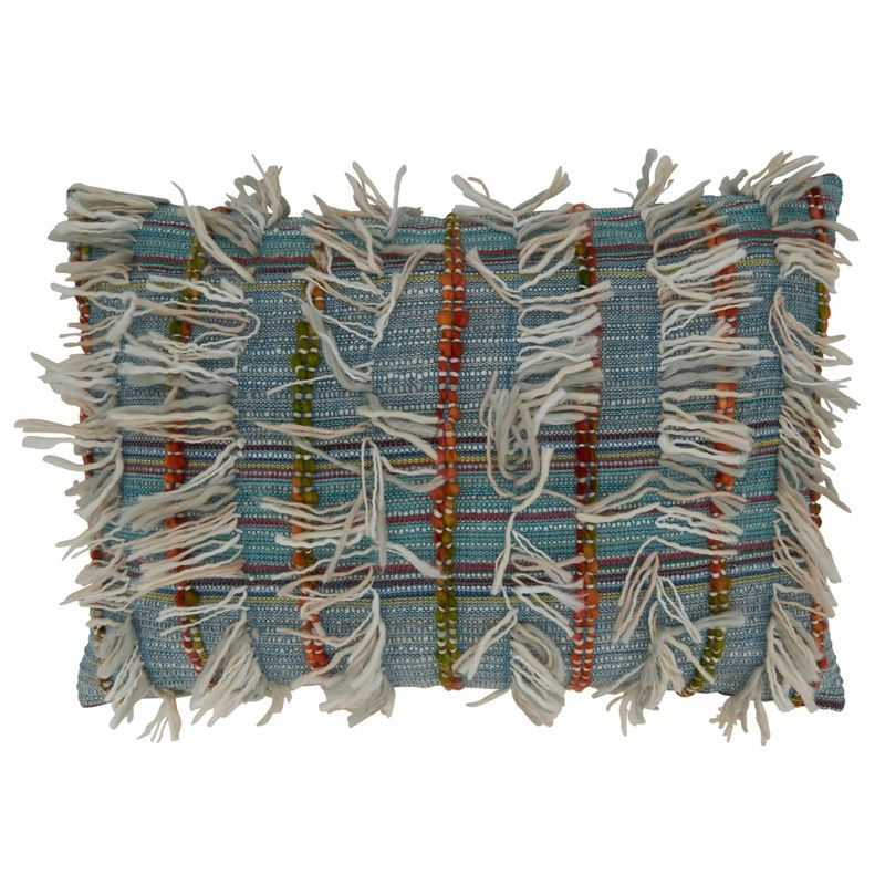 Saro Lifestyle Shaggy Striped Throw Pillow With Down Filling, Multi, 16" x 24"