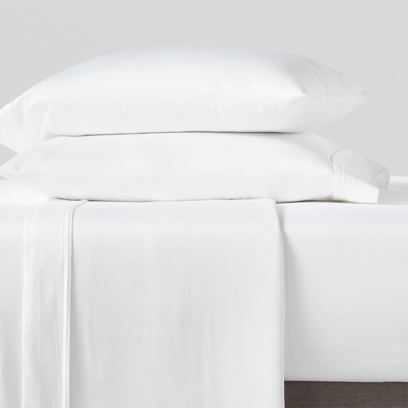 King 400 Thread Count Performance Fitted Sheet White - Threshold™: Cotton Sateen, Deep Pocket, OEKO-TEX Certified