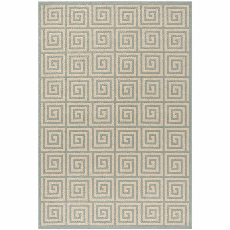 Linden LND129 Power Loomed Area Rug - Cream/Aqua - 5'3"x7'6" - Safavieh
