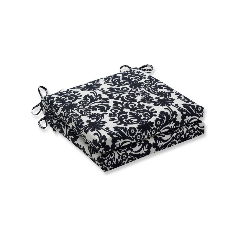 20"x20" Essence Damask 2pc Outdoor Seat Cushion Set - Black/White Floral - Pillow Perfect: Fade-Resistant, Zippered