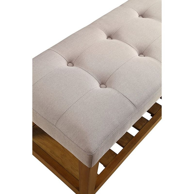Simple Relax Fabric and Wood Bench in Light Gray and Oak