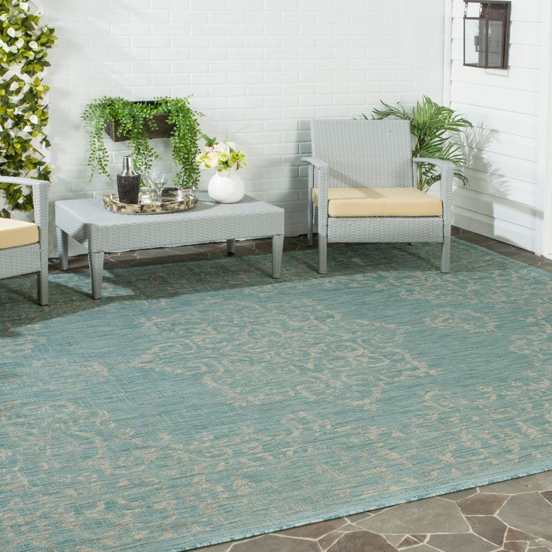 Courtyard CY8481 Power Loomed Indoor/Outdoor Area Rug - Aqua/Grey - 6'7"x6'7" - Safavieh.
