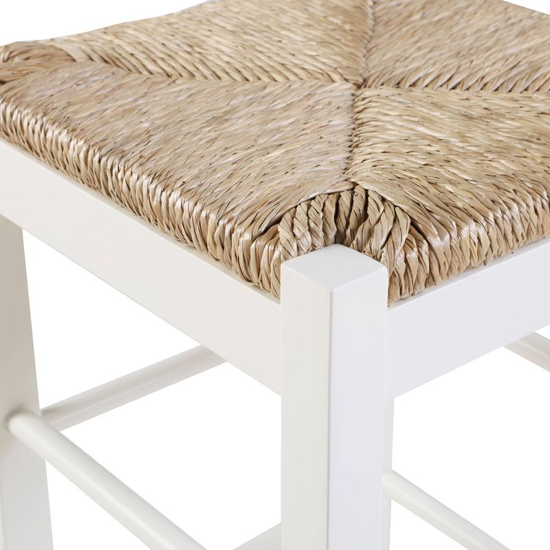 29" Rush Seat Hardwood Barstool White - Boraam: Solid Frame, Double Stretcher Bars, Handwoven Seat