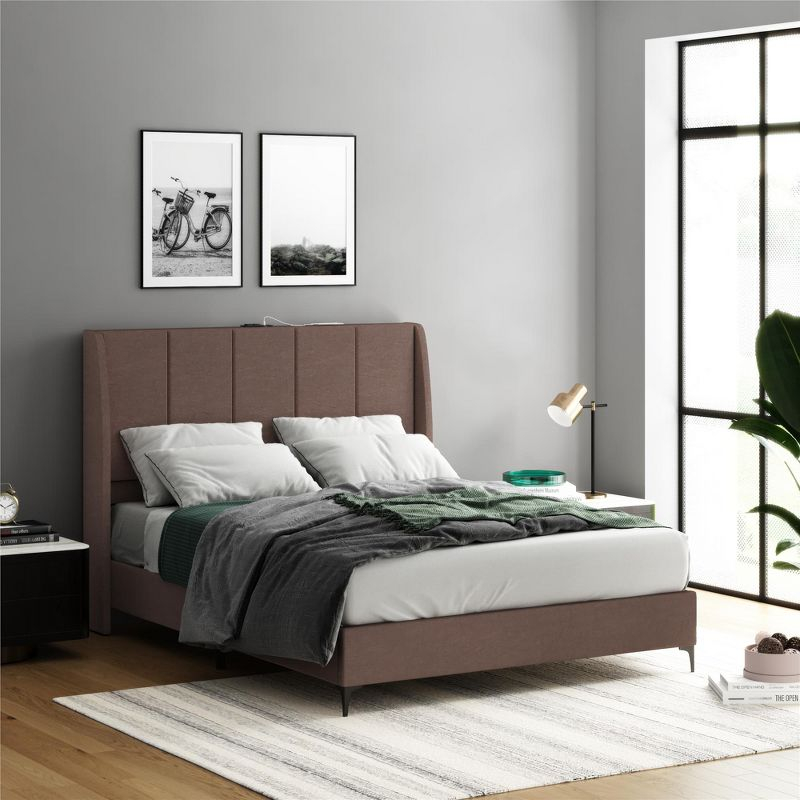 DHP Lamora Upholstered Wingback Bed with USB, Queen, Taupe Linen