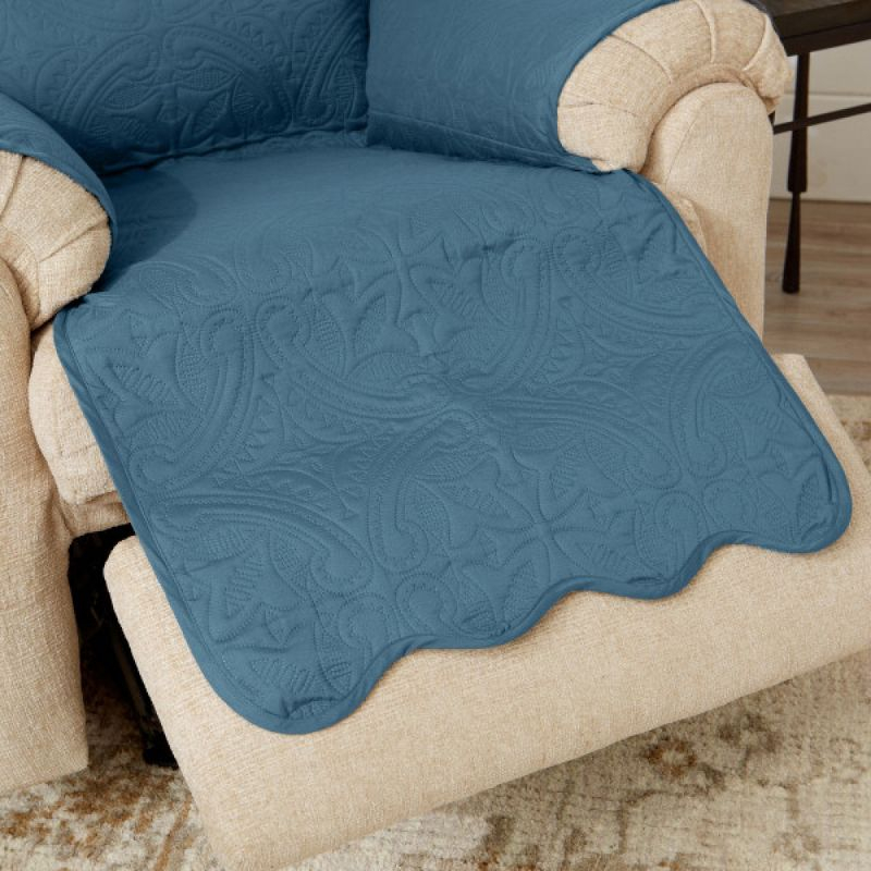 Reversible Quilted Sofa Furniture Protector - Great Bay Home(Recliner, Smoke Blue / Ivory)