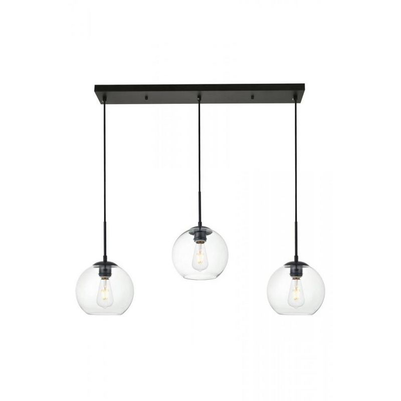 Elegant Lighting Baxter 3 Lights Black Pendant With Clear Glass