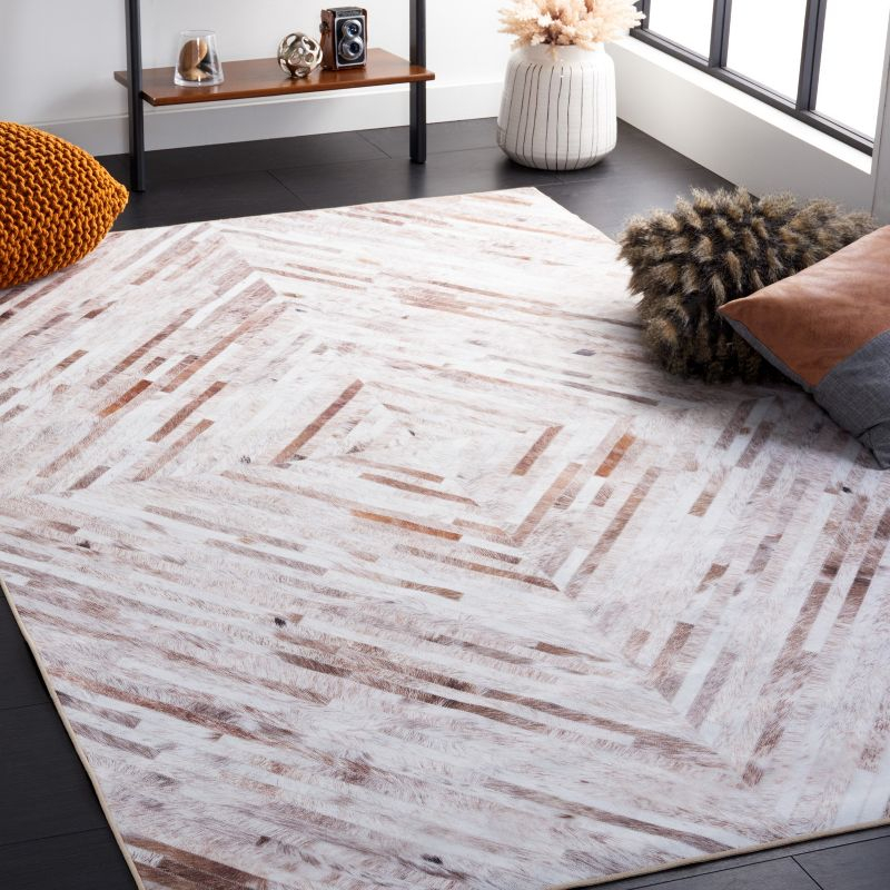 Faux Hide FAH526 Power Loomed Machine Washable Indoor Area Rug - Beige/Brown - 4'x6' - Safavieh