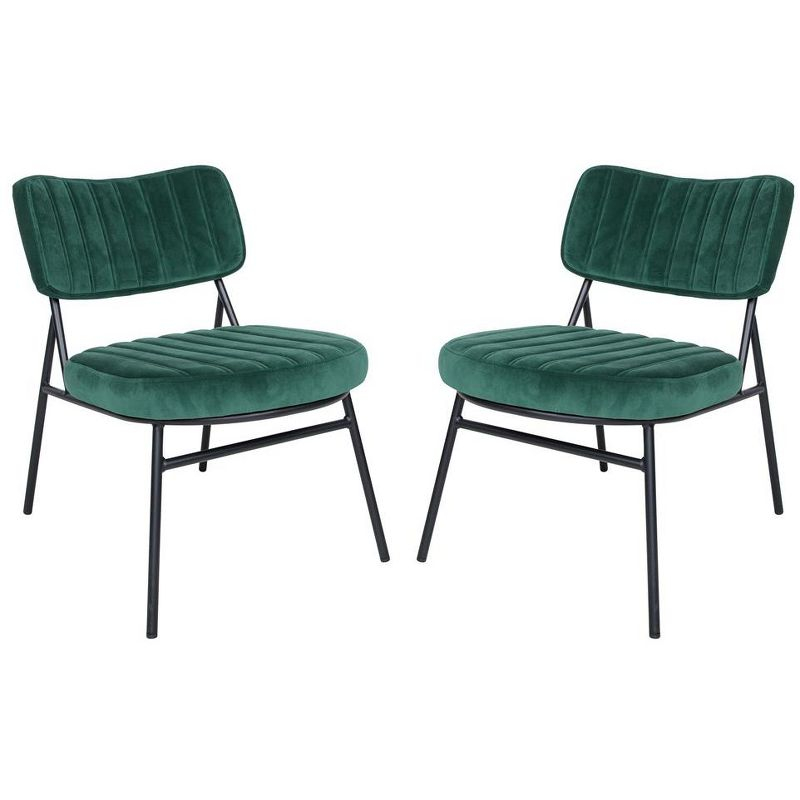 LeisureMod Marilane Velvet Accent Chairs with Cushioned Upholstery - Set of 2 for Living Rooms, Offices, and Lounges, Emerald Green