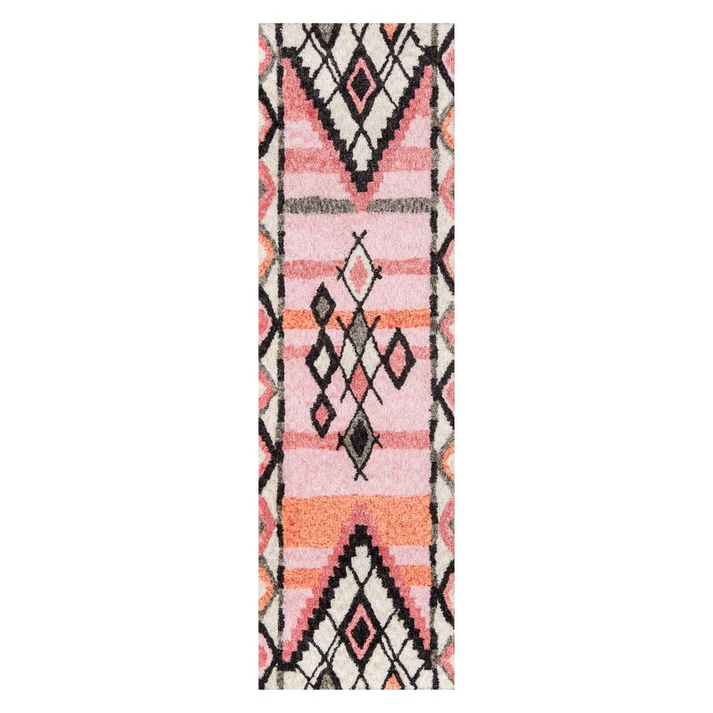 2'3"x8' Shapes Tufted Runner Rug Pink - Momeni: Modern Handmade Hallway Rug, Polyester, Medium Pile, Indoor Use