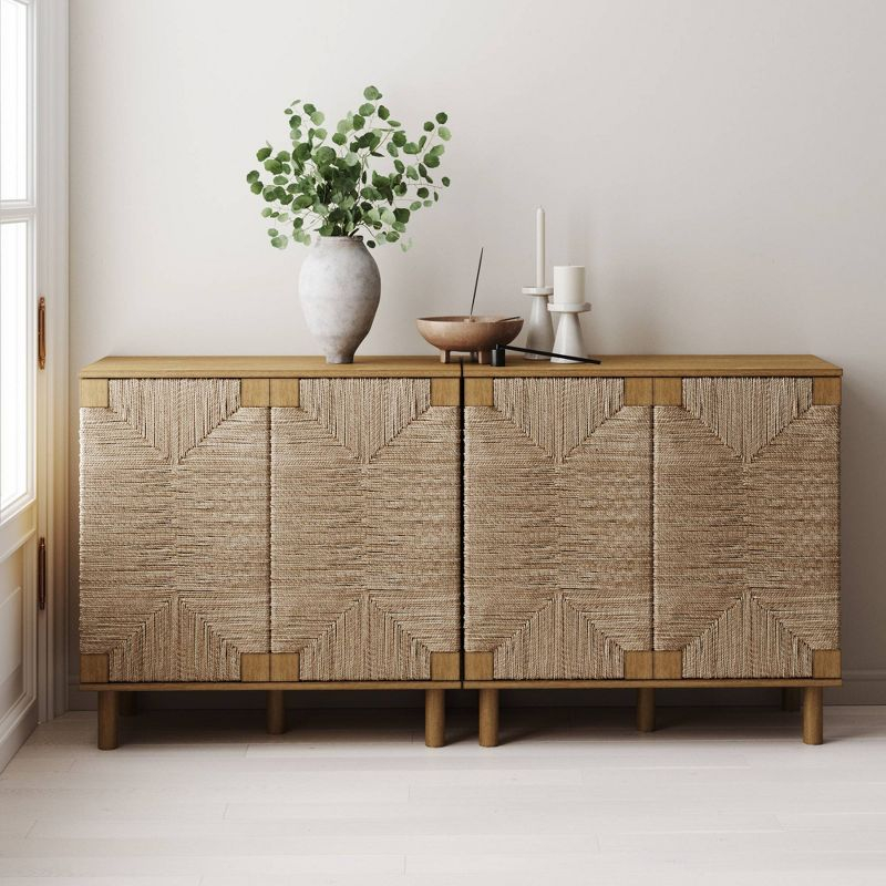 Nathan James Set of 2 Beacon Seagrass Console Table with Doors Brown