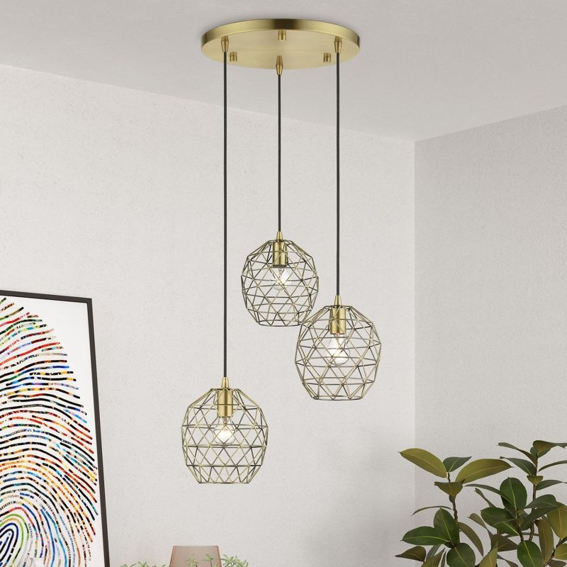 Livex Lighting Geometrix 3 - Light Pendant in  Antique Brass
