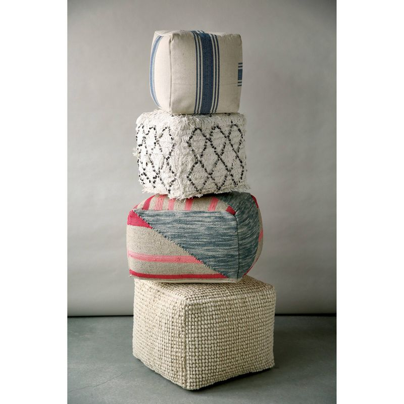 Storied Home Striped Square Canvas Pouf Blue: Cotton Upholstery, Adult Use, No Assembly Required