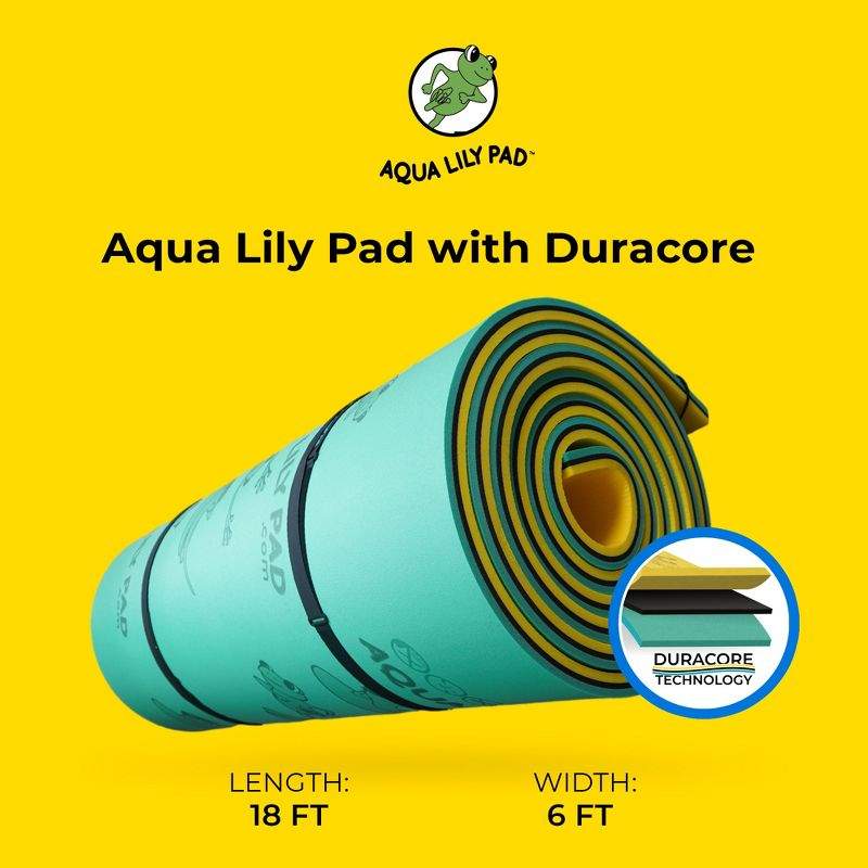 Aqua Lily Pad Floating Mat with Duracore, Foam Lake Pool Water Float with 3 Layer Construction for Outdoor Swimming, 6’ x 18’, Yellow/Green