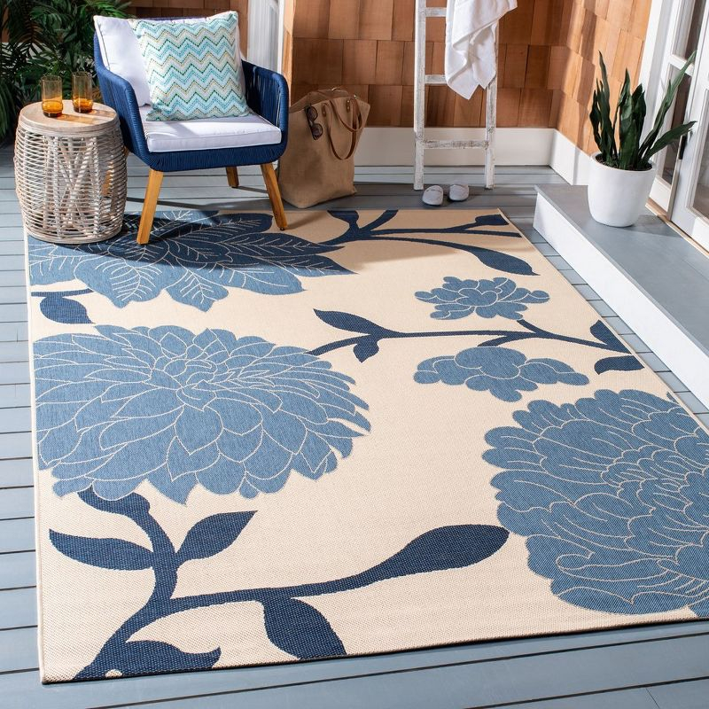 Courtyard CY7321 Power Loomed Indoor and Outdoor Area Rug - Beige/Blue - 4'x5'7" - Safavieh