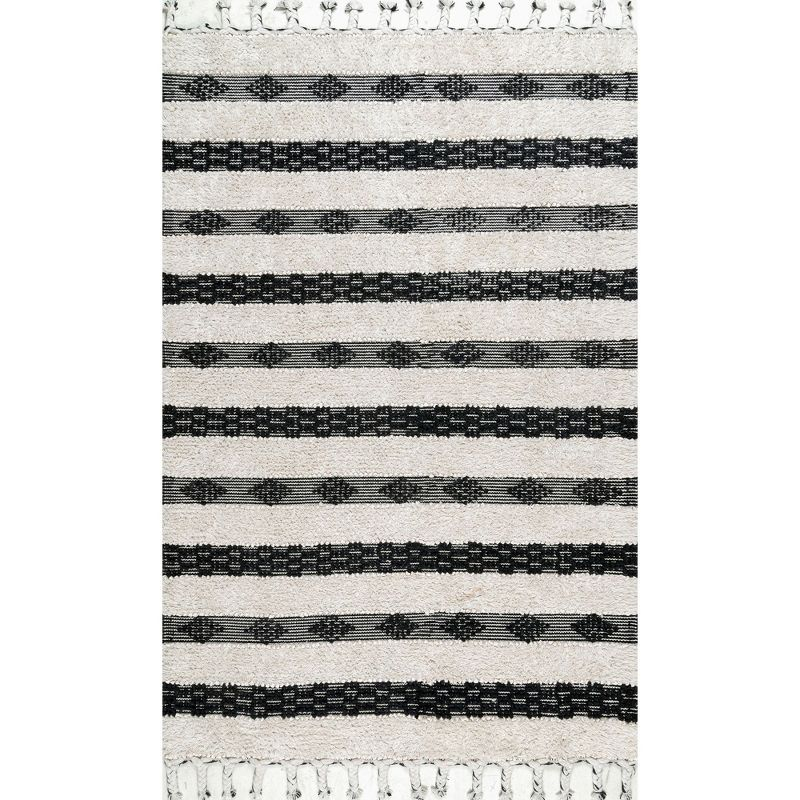 Nuloom Handmade Striped Delia Shag Indoor Area Rug, 6' x 9', Ivory