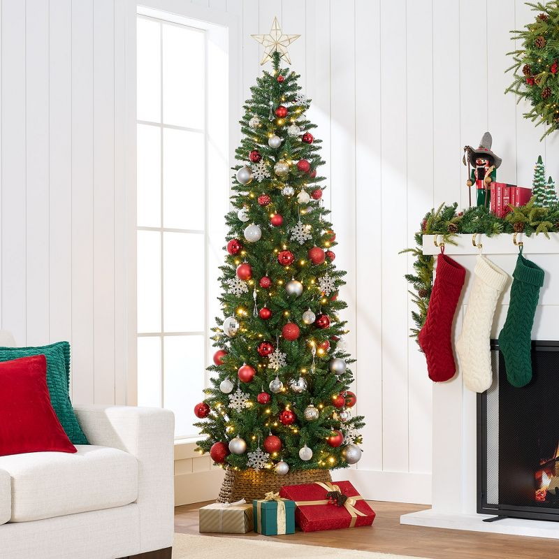 Best Choice Products 4.5ft Prelit Pencil Christmas Tree, Spruce Style Holiday Decor w/ 288 Tips, 150 Lights, Base