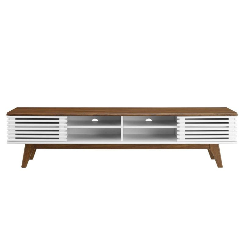 Render Entertainment Center TV Stand for TVs up to 78" Walnut/White - Modway: Mid-Century Design, Media Storage, Cable Management