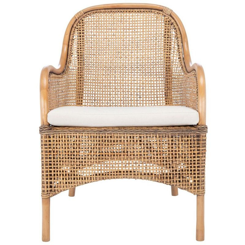 Charlie Rattan Accent Chair W/ Cushion - White/Honey Brwn Wash - Safavieh