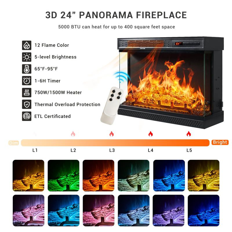 AOXUN 59" Fireplace TV Stand, 3 Sided Glass Media Entertainment Center Console Table for TVs up to 65", White