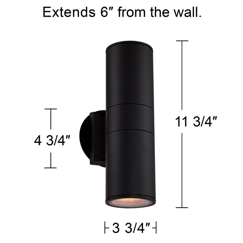 Possini Euro Design Ellis Modern Outdoor Wall Light Fixture Black Cylinder Up Down 11 3/4" for Post Exterior Light Barn Deck Post Light House Porch
